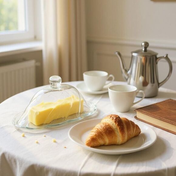 Anthropologie Etta Handblown Glass Butter Dish, Floral Motif Clear Vintage Style - Picture 1 of 3